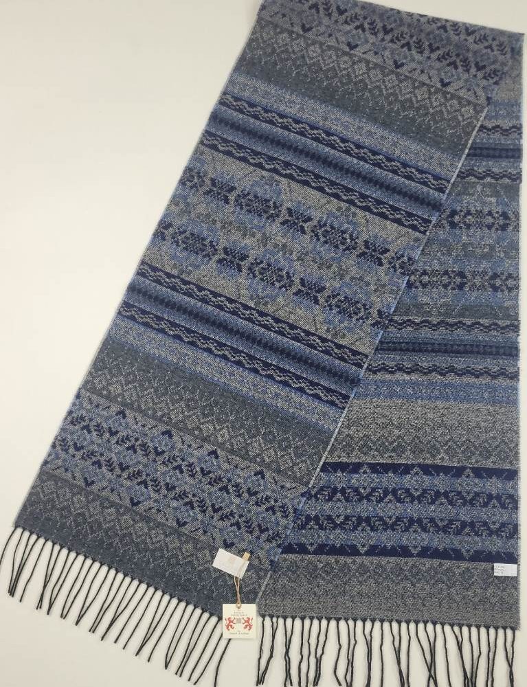 Irish Wool Scarf, Fair Isle Style - Blue