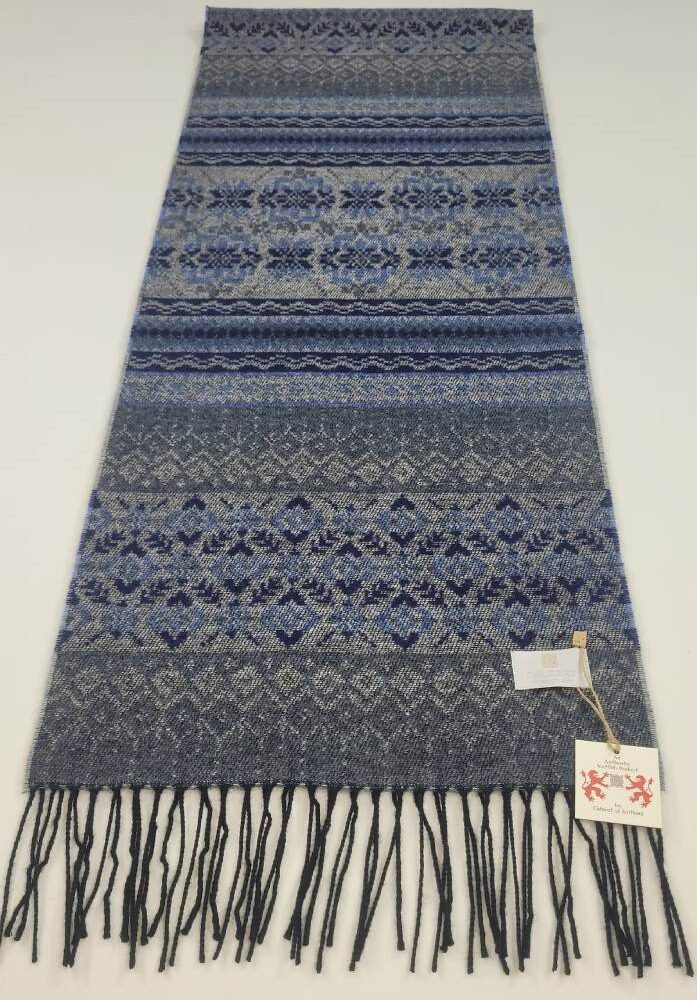 Irish Wool Scarf, Fair Isle Style - Blue
