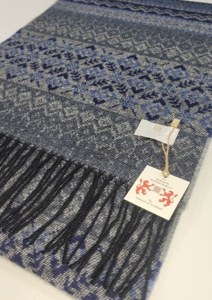 Irish Wool Scarf, Fair Isle Style - Blue
