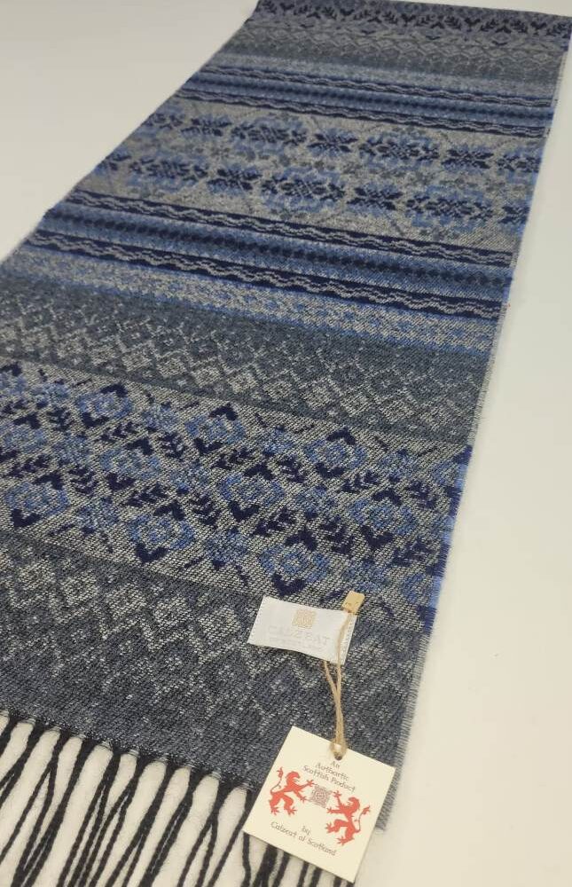 Irish Wool Scarf, Fair Isle Style - Blue