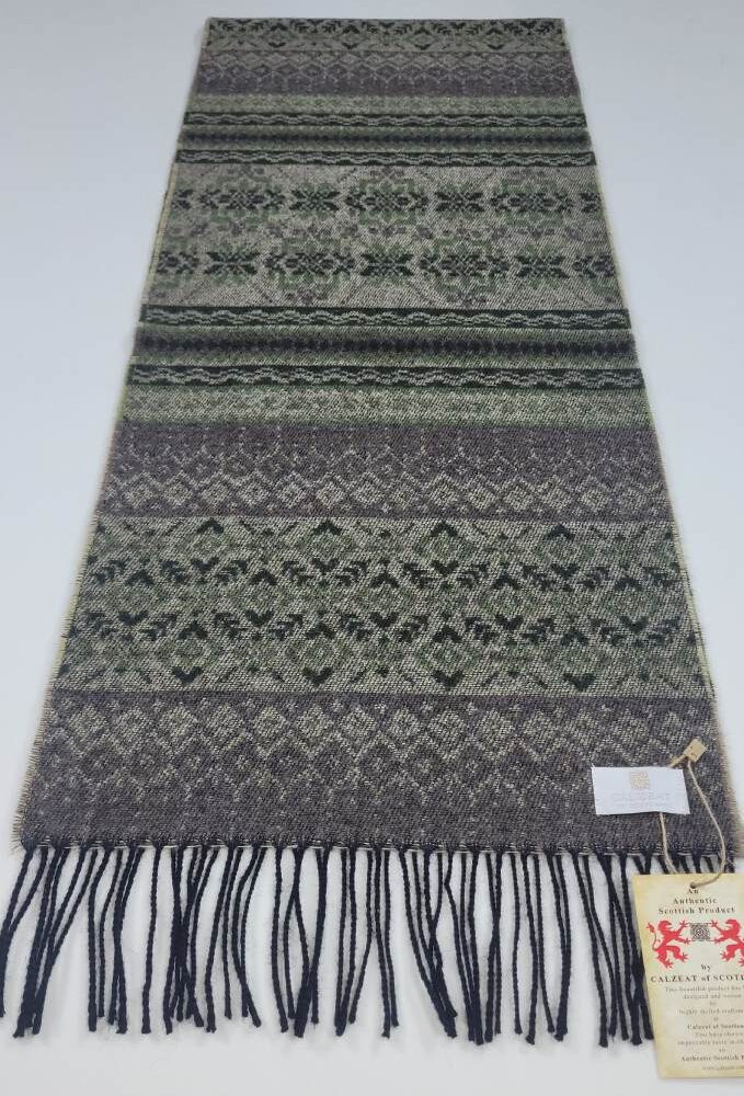 Lambswool Scarf For Men, Fair Isle Style  - Loden Green
