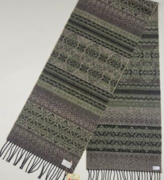 Lambswool Scarf For Men, Fair Isle Style  - Loden Green