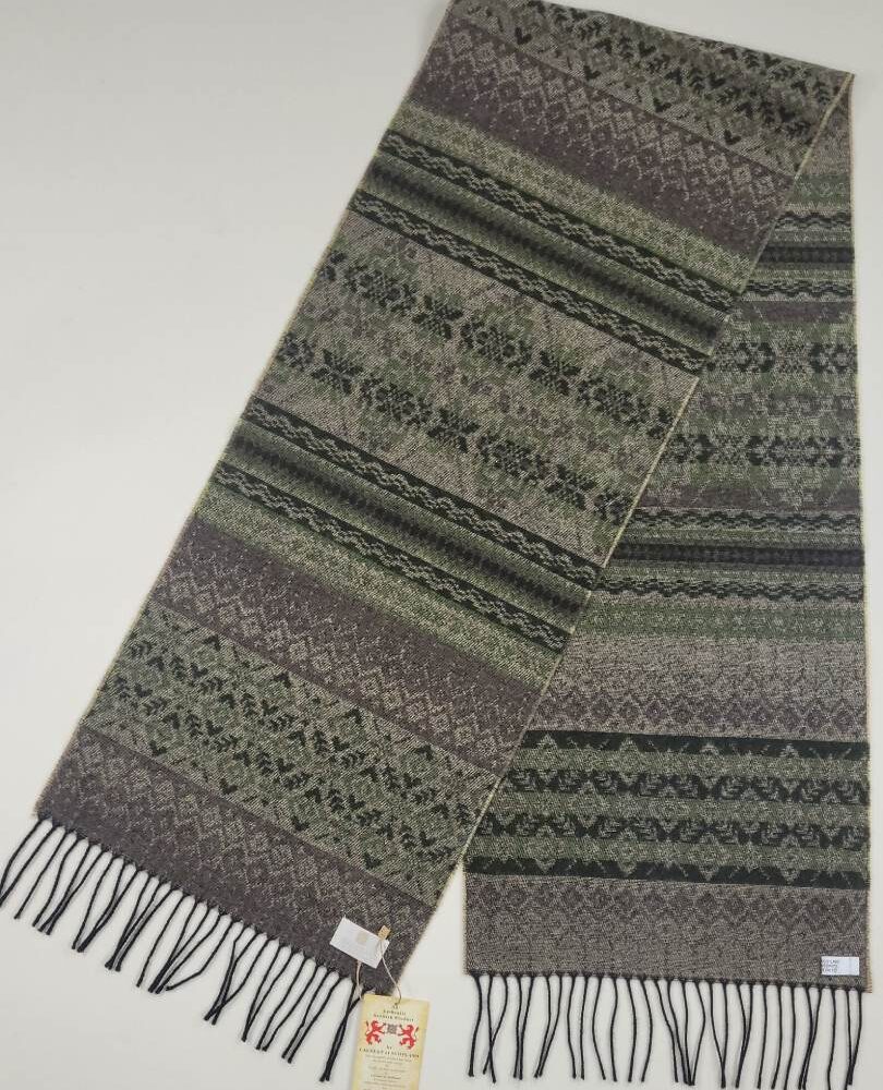Lambswool Scarf For Men, Fair Isle Style  - Loden Green