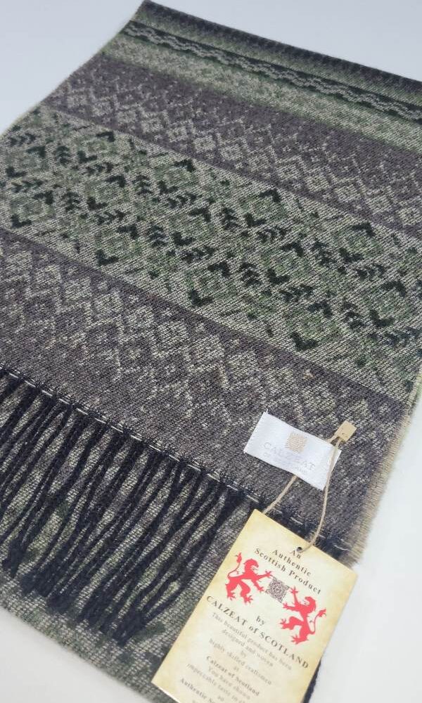 Lambswool Scarf For Men, Fair Isle Style  - Loden Green