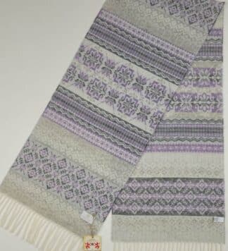 Ladies Scottish Wool Winter Scarf, Fair Isle Style  - Light Gray, Purple