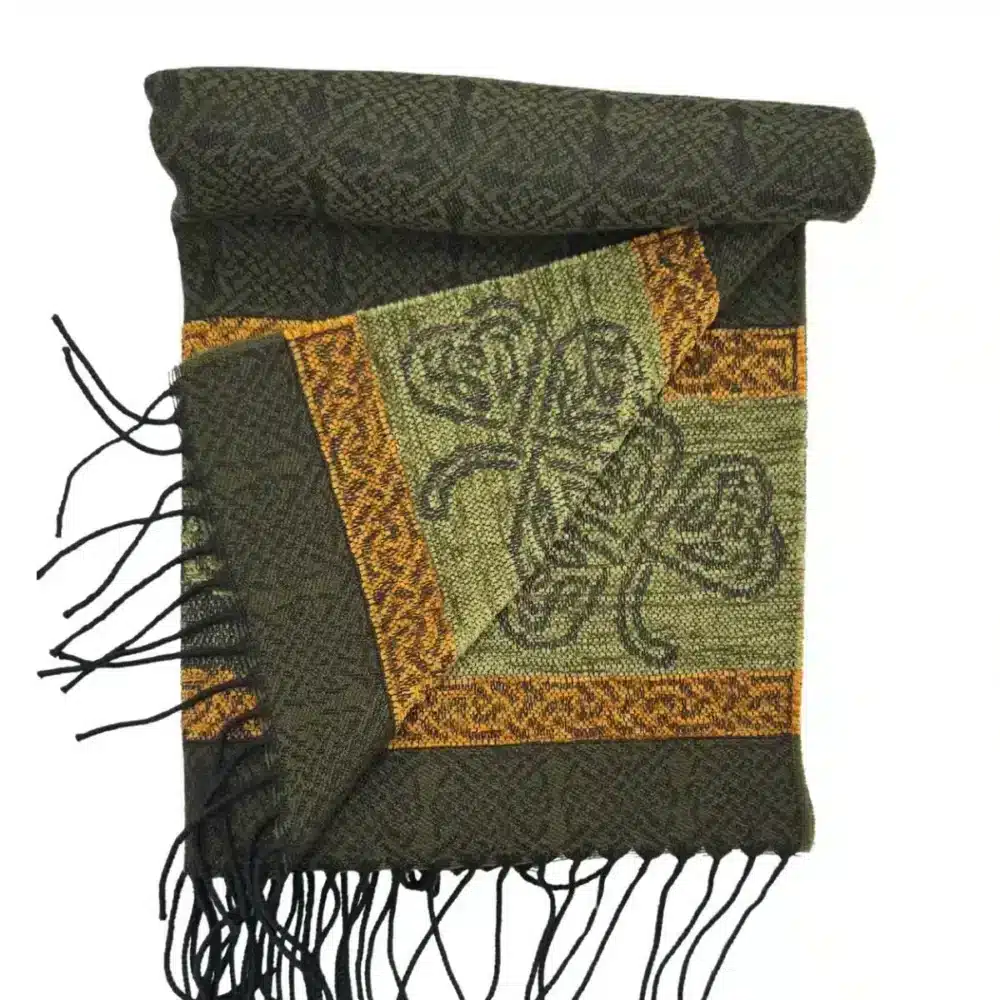 Celtic Design Shamrock Scarf with Fringe